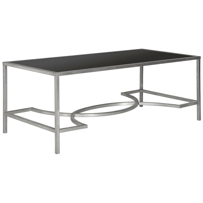 Table basse en fer et verre trempé or/argent avec entretoise incurvée - Usage unique