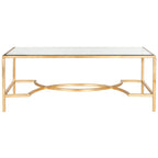 Table basse en fer et verre trempé or/argent avec entretoise incurvée - Usage unique
