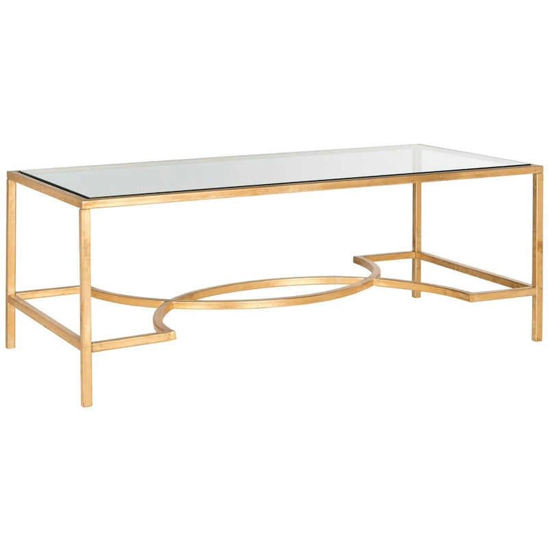 Table basse en fer et verre trempé or/argent avec entretoise incurvée - Usage unique