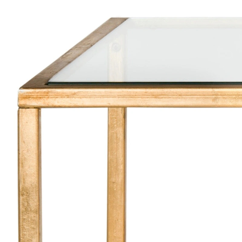 Table basse en fer et verre trempé or/argent avec entretoise incurvée - Usage unique
