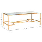 Table basse en fer et verre trempé or/argent avec entretoise incurvée - Usage unique