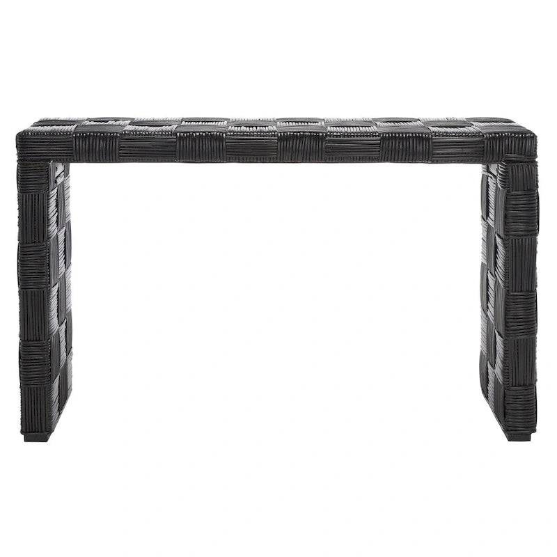 Table console croisée en rotin naturel noir/blanc/miel - Usage unique