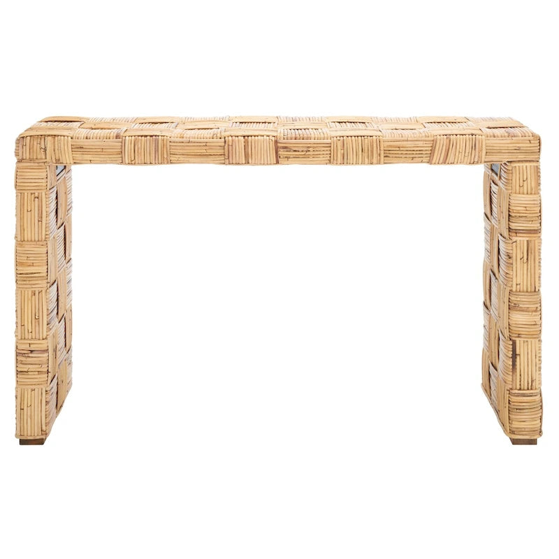 Table console croisée en rotin naturel noir/blanc/miel - Usage unique