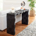 Table console croisée en rotin naturel noir/blanc/miel - Usage unique