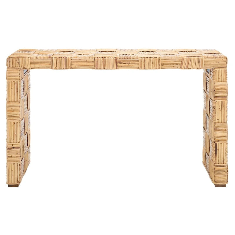 Table console croisée en rotin naturel noir/blanc/miel - Usage unique