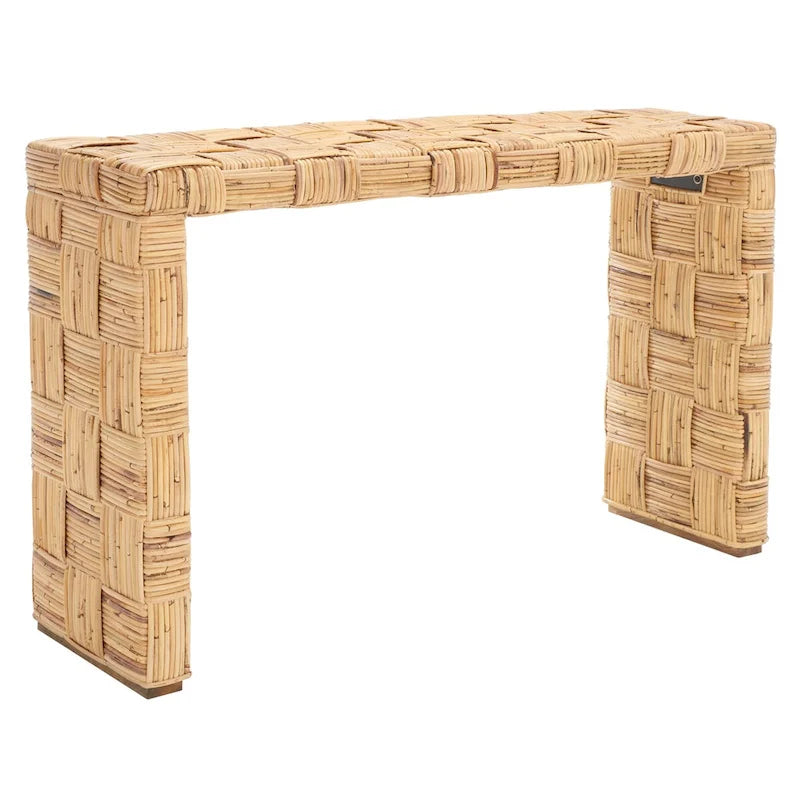 Table console croisée en rotin naturel noir/blanc/miel - Usage unique