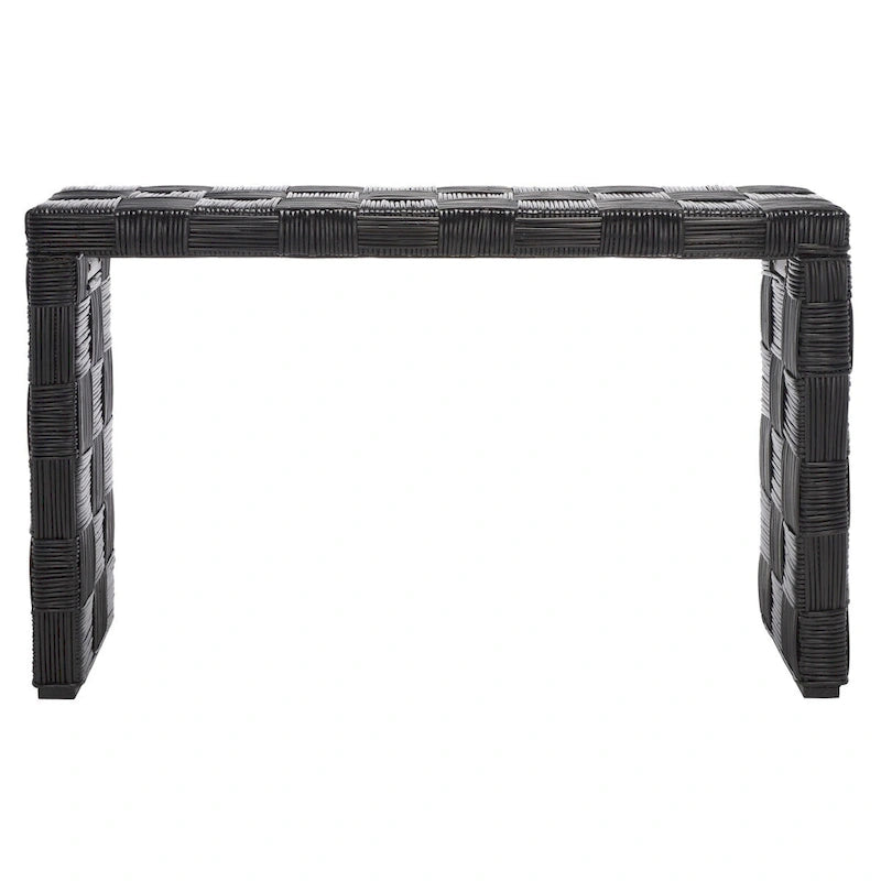 Table console croisée en rotin naturel noir/blanc/miel - Usage unique