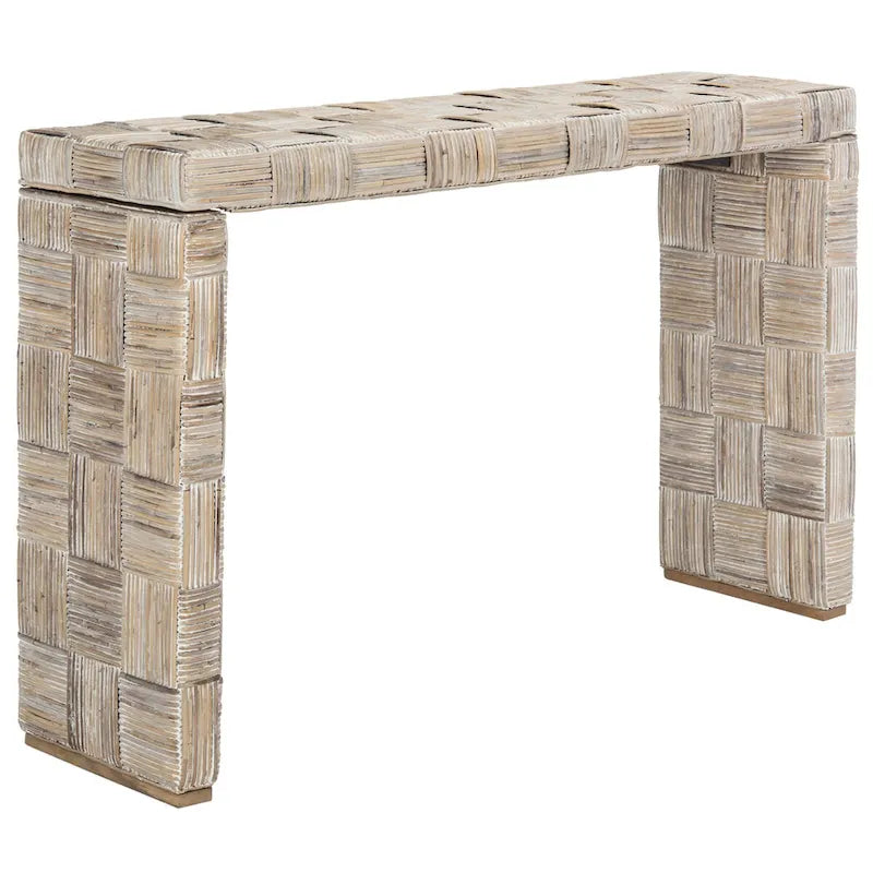 Table console croisée en rotin naturel noir/blanc/miel - Usage unique