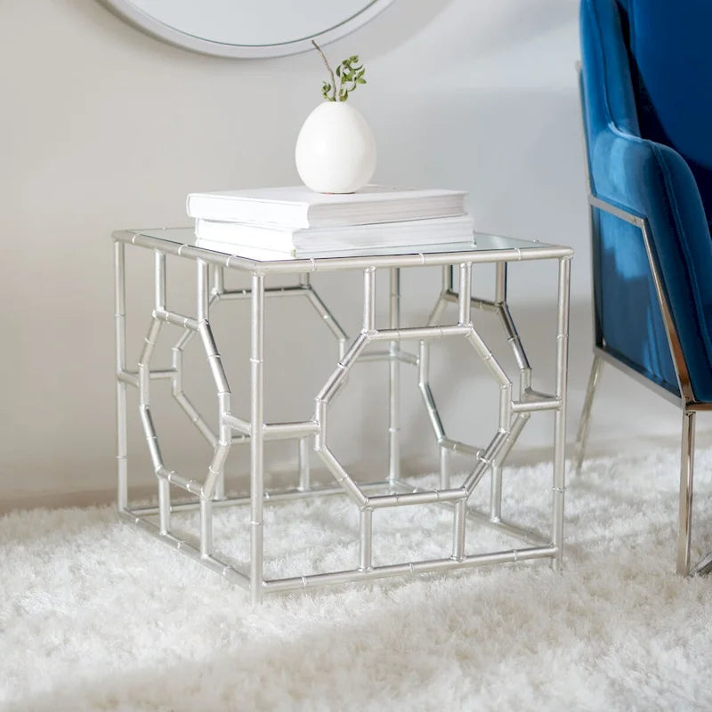 Table d'appoint miroir argenté avec plateau - Usage unique