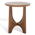 Table d'appoint en bois de style Mid-Century en chêne moyen / délavé blanc / noir avec piètement tréteau - Utilisation unique