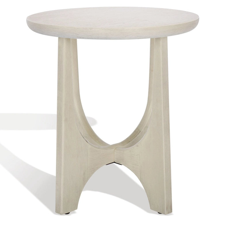 Table d'appoint en bois de style Mid-Century en chêne moyen / délavé blanc / noir avec piètement tréteau - Utilisation unique