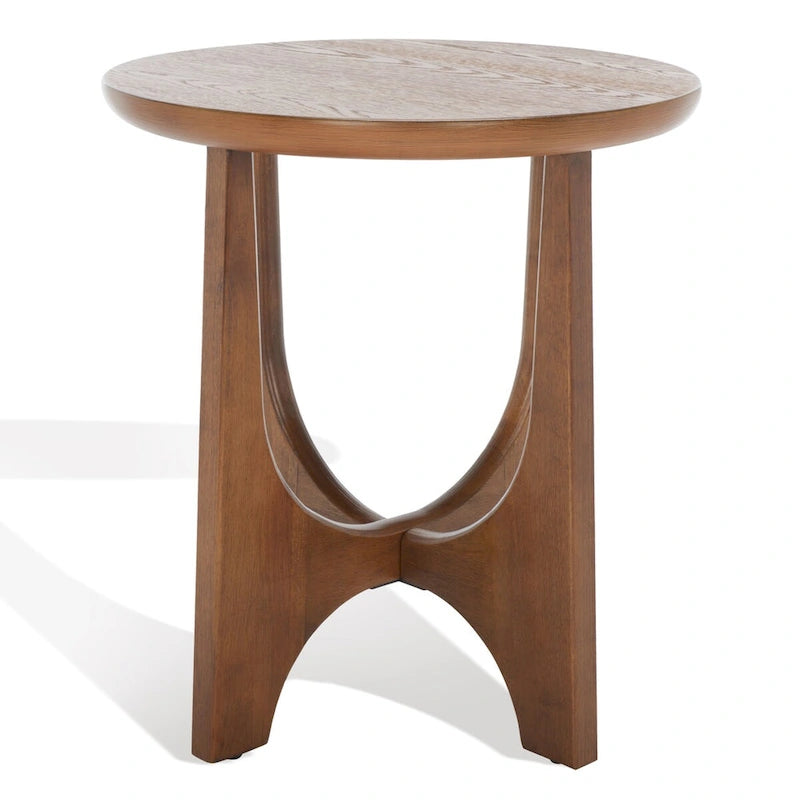 Table d'appoint en bois de style Mid-Century en chêne moyen / délavé blanc / noir avec piètement tréteau - Utilisation unique