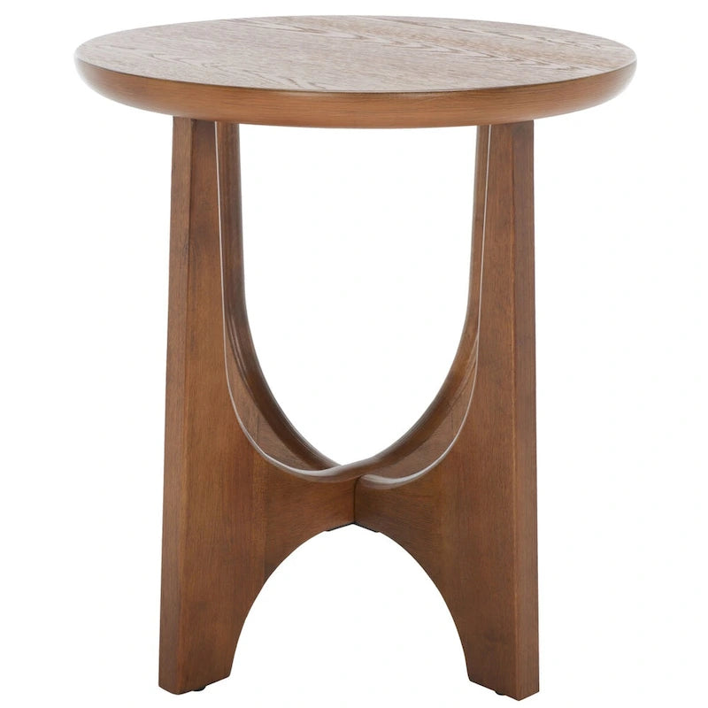 Table d'appoint en bois de style Mid-Century en chêne moyen / délavé blanc / noir avec piètement tréteau - Utilisation unique