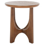 Table d'appoint en bois de style Mid-Century en chêne moyen / délavé blanc / noir avec piètement tréteau - Utilisation unique