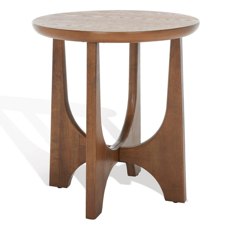 Table d'appoint en bois de style Mid-Century en chêne moyen / délavé blanc / noir avec piètement tréteau - Utilisation unique