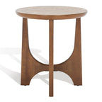 Table d'appoint en bois de style Mid-Century en chêne moyen / délavé blanc / noir avec piètement tréteau - Utilisation unique