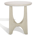 Table d'appoint en bois de style Mid-Century en chêne moyen / délavé blanc / noir avec piètement tréteau - Utilisation unique