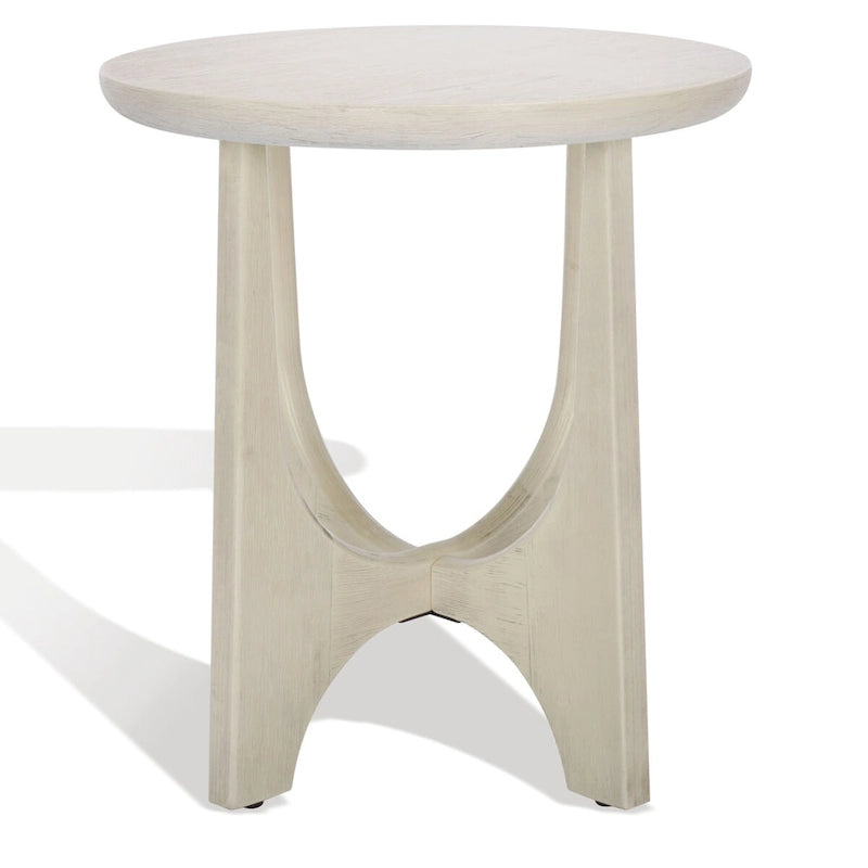 Table d'appoint en bois de style Mid-Century en chêne moyen / délavé blanc / noir avec piètement tréteau - Utilisation unique