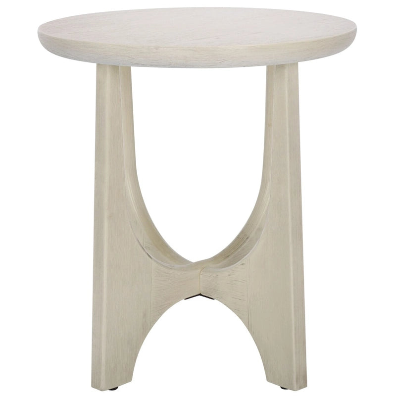 Table d'appoint en bois de style Mid-Century en chêne moyen / délavé blanc / noir avec piètement tréteau - Utilisation unique