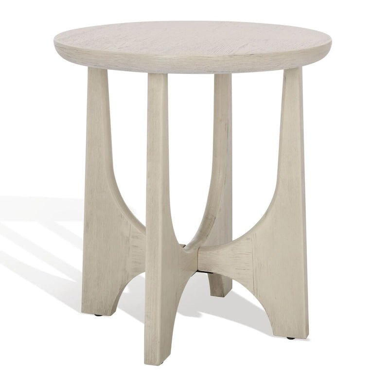Table d'appoint en bois de style Mid-Century en chêne moyen / délavé blanc / noir avec piètement tréteau - Utilisation unique