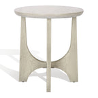 Table d'appoint en bois de style Mid-Century en chêne moyen / délavé blanc / noir avec piètement tréteau - Utilisation unique