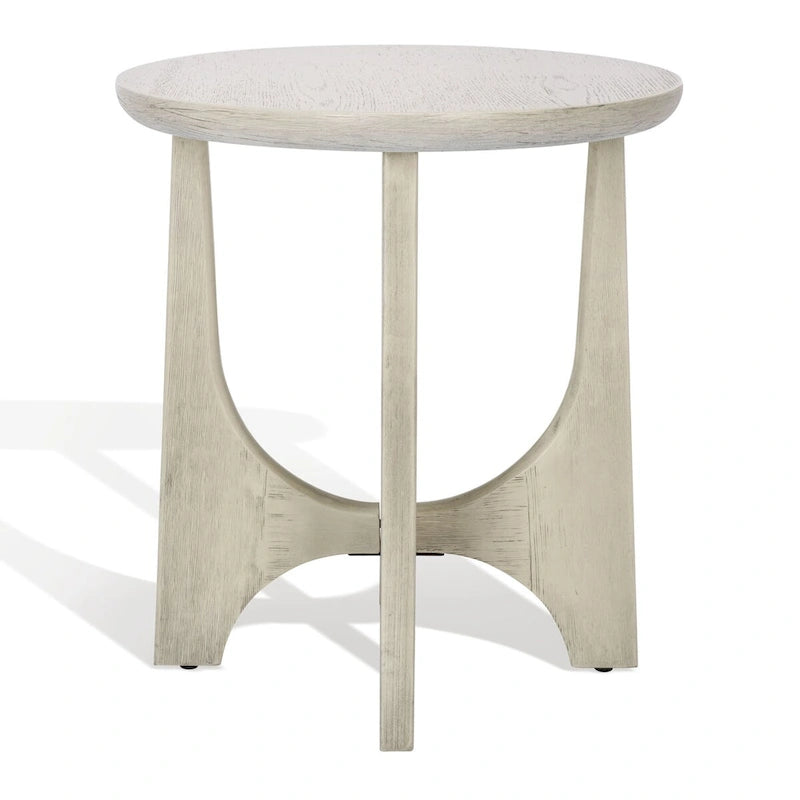 Table d'appoint en bois de style Mid-Century en chêne moyen / délavé blanc / noir avec piètement tréteau - Utilisation unique