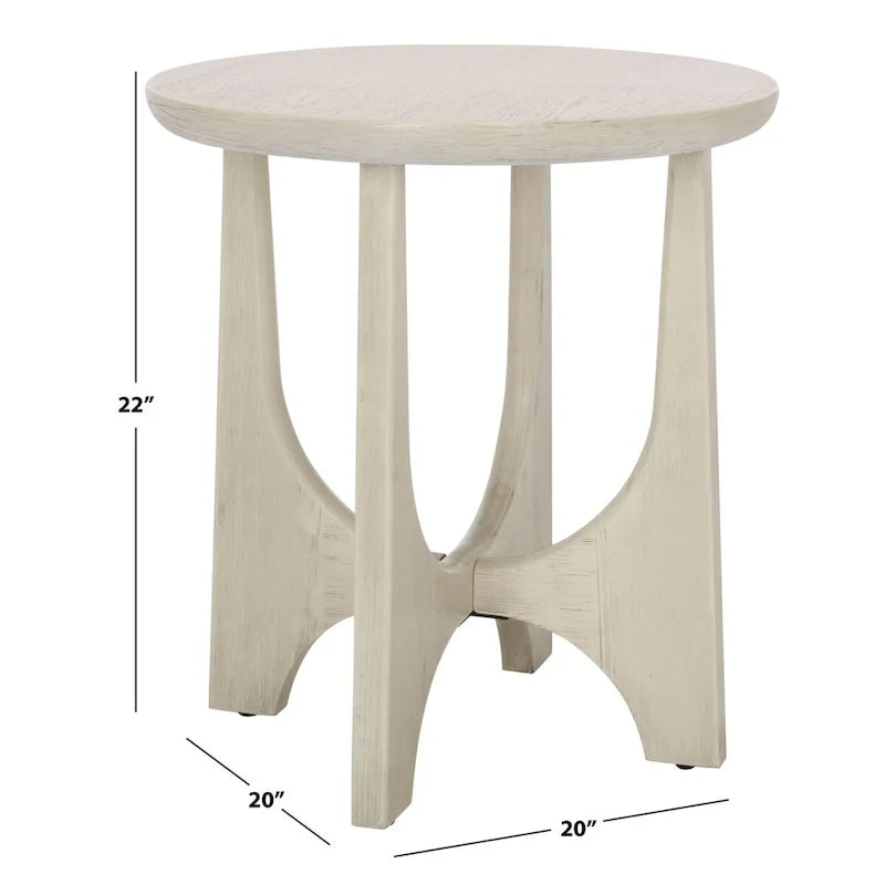 Table d'appoint en bois de style Mid-Century en chêne moyen / délavé blanc / noir avec piètement tréteau - Utilisation unique