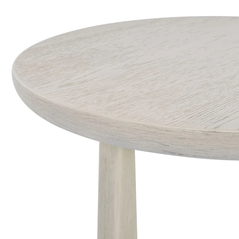 Table d'appoint en bois de style Mid-Century en chêne moyen / délavé blanc / noir avec piètement tréteau - Utilisation unique
