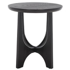 Table d'appoint en bois de style Mid-Century en chêne moyen / délavé blanc / noir avec piètement tréteau - Utilisation unique