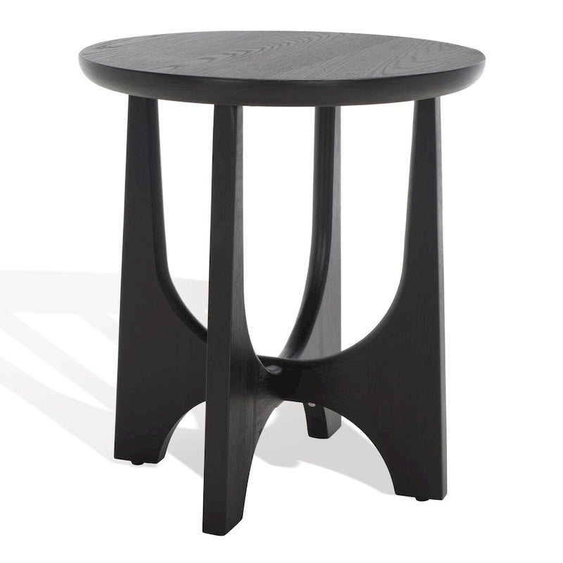 Table d'appoint en bois de style Mid-Century en chêne moyen / délavé blanc / noir avec piètement tréteau - Utilisation unique