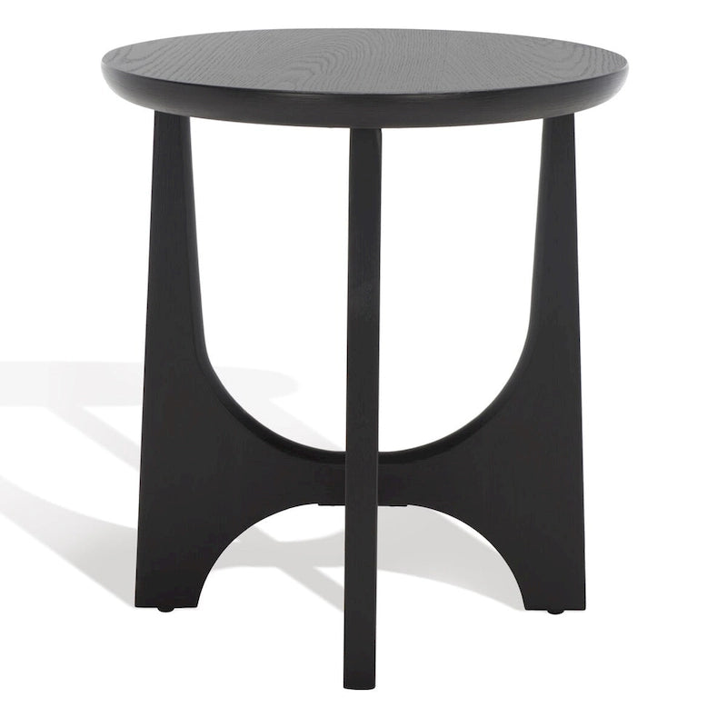 Table d'appoint en bois de style Mid-Century en chêne moyen / délavé blanc / noir avec piètement tréteau - Utilisation unique