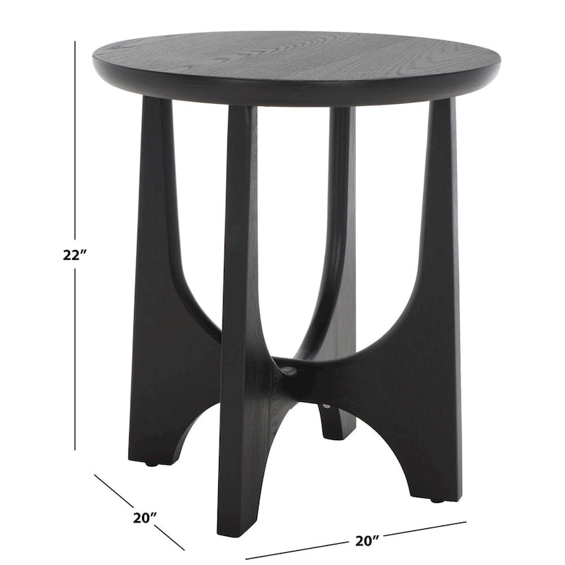 Table d'appoint en bois de style Mid-Century en chêne moyen / délavé blanc / noir avec piètement tréteau - Utilisation unique