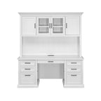 Vaisselier en bois blanc de style Shaker avec portes à cadre, panneaux à rainures et languettes et quincaillerie noire - Finition bois