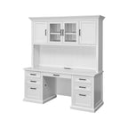 Vaisselier en bois blanc de style Shaker avec portes à cadre, panneaux à rainures et languettes et quincaillerie noire - Finition bois