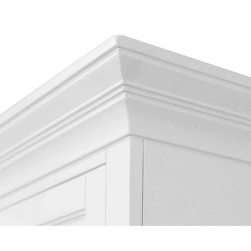 Vaisselier en bois blanc de style Shaker avec portes à cadre, panneaux à rainures et languettes et quincaillerie noire - Finition bois