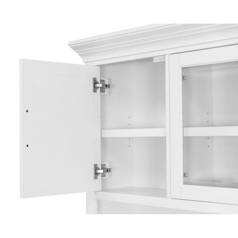 Vaisselier en bois blanc de style Shaker avec portes à cadre, panneaux à rainures et languettes et quincaillerie noire - Finition bois