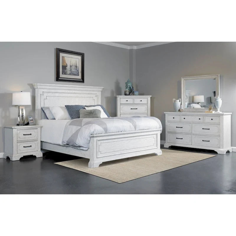 Clara Wood Panel Bed, White Mist