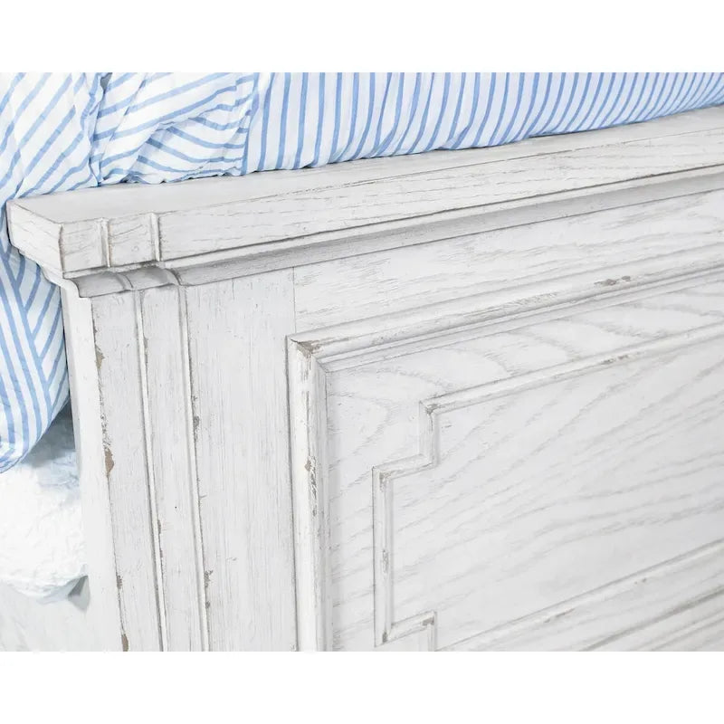 Lit à panneaux Bois Brume Blanche avec lattes en bois - Convient pour 2 personnes