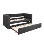 Lit de repos capitonné mi-siècle noir/marron avec 2 tiroirs - Siège simple
