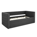 Lit de repos capitonné mi-siècle noir/marron avec 2 tiroirs - Siège simple