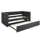 Lit de repos capitonné mi-siècle noir/marron avec 2 tiroirs - Siège simple