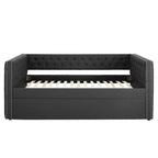 Lit de repos capitonné mi-siècle noir/marron avec 2 tiroirs - Siège simple