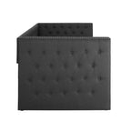 Lit de repos capitonné mi-siècle noir/marron avec 2 tiroirs - Siège simple