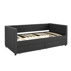 Lit de repos capitonné mi-siècle noir/marron avec 2 tiroirs - Siège simple