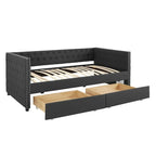 Lit de repos capitonné mi-siècle noir/marron avec 2 tiroirs - Siège simple