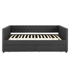Lit de repos capitonné mi-siècle noir/marron avec 2 tiroirs - Siège simple