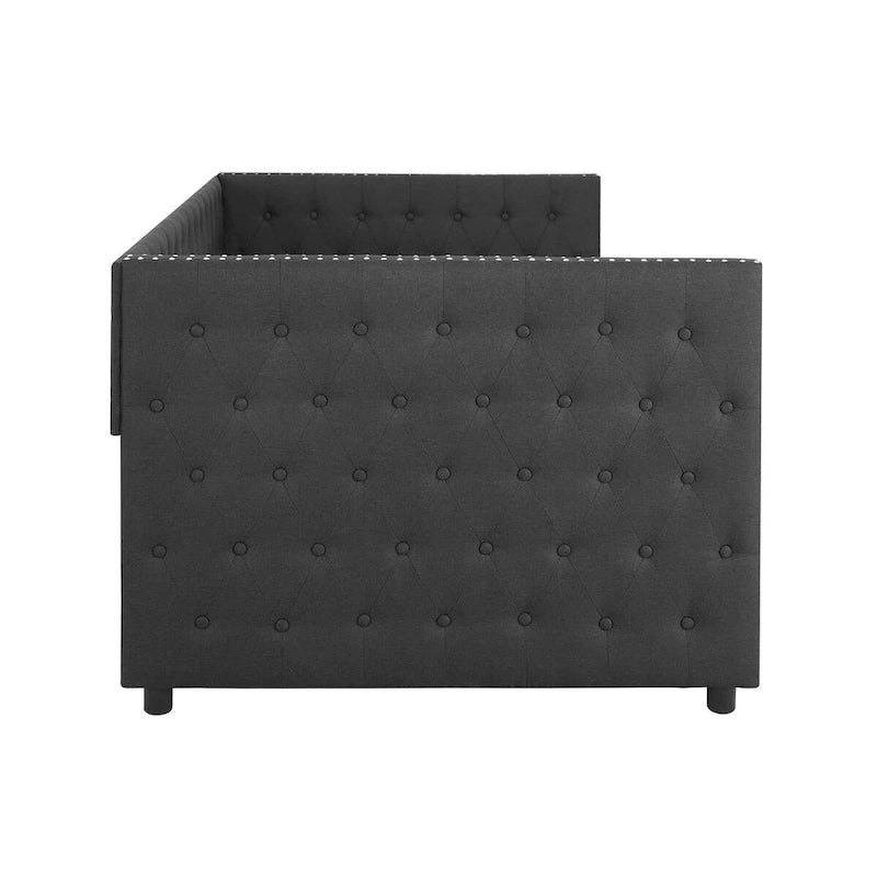 Lit de repos capitonné mi-siècle noir/marron avec 2 tiroirs - Siège simple