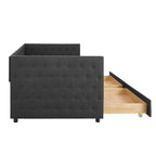 Lit de repos capitonné mi-siècle noir/marron avec 2 tiroirs - Siège simple