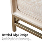 Commode de style transitionnel en bois massif chêne clair à 7 tiroirs avec pieds en métal doré - Usage unique