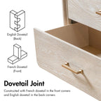 Commode de style transitionnel en bois massif chêne clair à 7 tiroirs avec pieds en métal doré - Usage unique